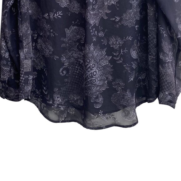 Decree Sheet Floral Whimsigoth Button Up Shirt Black Roll Tab Paisley Witchy-L - Picture 8 of 12